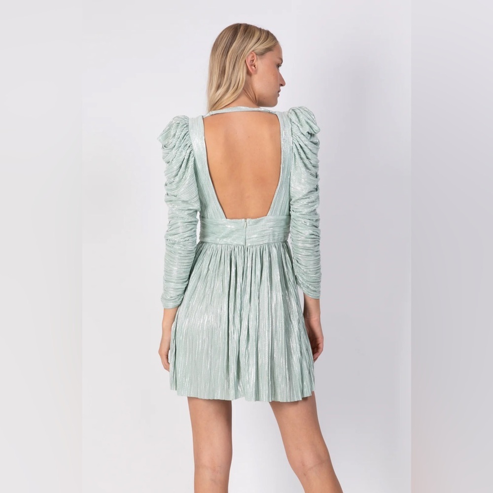 New! Sabina Musayev Mint Green Metallic Ruched Mini Dress 💚 Small - Picture 3 of 5